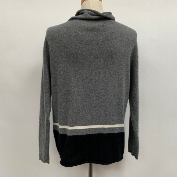 360 Cashmere Women's Sweater Medium Gray Black White 100% Cashmere Cowl Neck - Picture 4 of 11